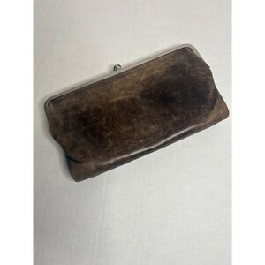 Hobo The Original Lauren Brown Leather Clutch Wallet Kisslock Zip Around‎